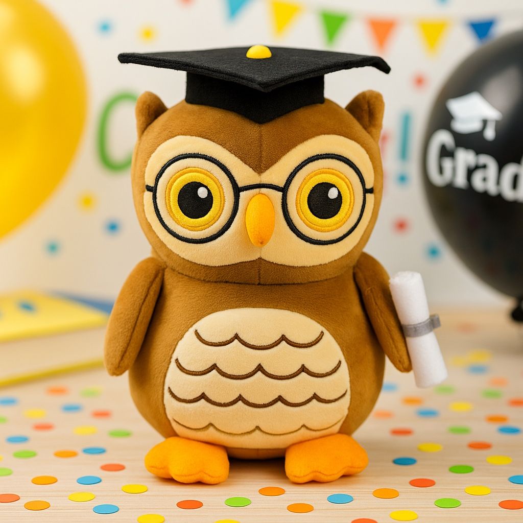 Amscan China Graduation Owl Plush 2023 With Cap & Diploma, 9.5x6”