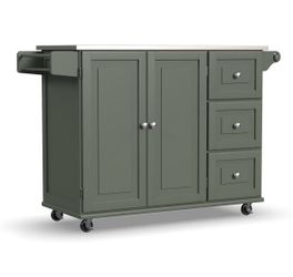 Homestyles Mobile Kitchen Island Cart with Stainless Steel Top, Sage Green
