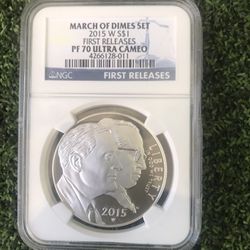 USA $1 Silver 2015-W Dollar Proof March Of Dimes Coin NGC PF-70 Ultra Cameo