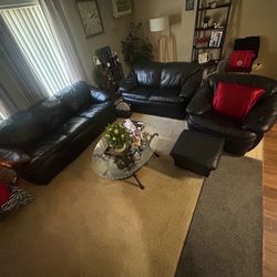 Black Leather Living Room Set 3 Pieces