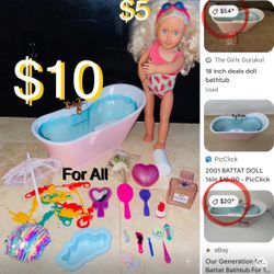 $10 Our Generation Bathtub 🛀 with accessories battery operated Doll $5 in great condition all