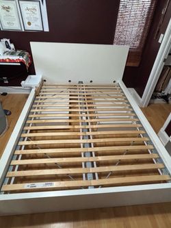 Ikea MALM High bed frame/2 storage boxes, white, QUEEN