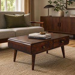 33" Artisan Furniture Solid Wood Walnut 4-Drawer Coffee Table [NEW] **Retails for $579