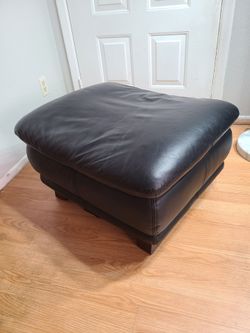 Black Real Genuine Leather Ottoman