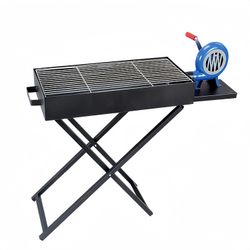 Portable Folding BBQ Grill with Hand-Crank Blower (25x50cm)