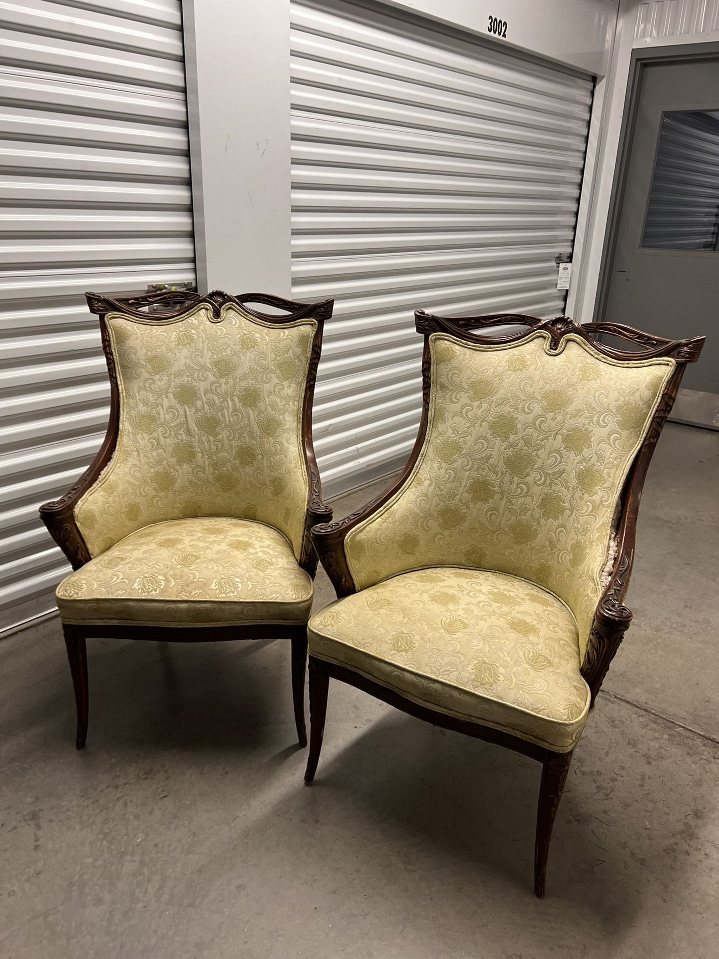 Pair of Carved French Bergere Style Chairs