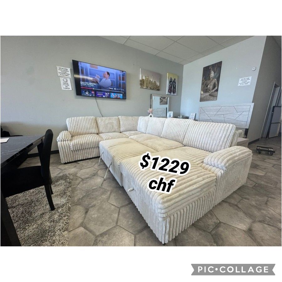 Jumbo corduroy large sectional sleeper sofa with pull out bed // Christmas Sale !