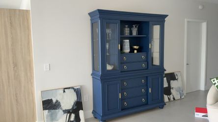 Designer Blue With Gold Hardware China Cabinet