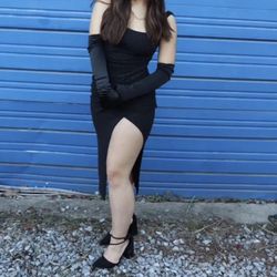 Windsor Black Glitter Dress w/ Slit 