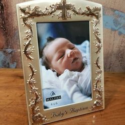 Beautiful Baby Baptism Two Toned 4×6 Picture Frame By Malden! Never Been Used, In The Box!