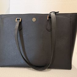 Tory Burch Large Black Leather Tote