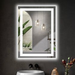 32 x 24 Touch Button Bathroom Mirror Switchable Color LED with Defogger 32x24
