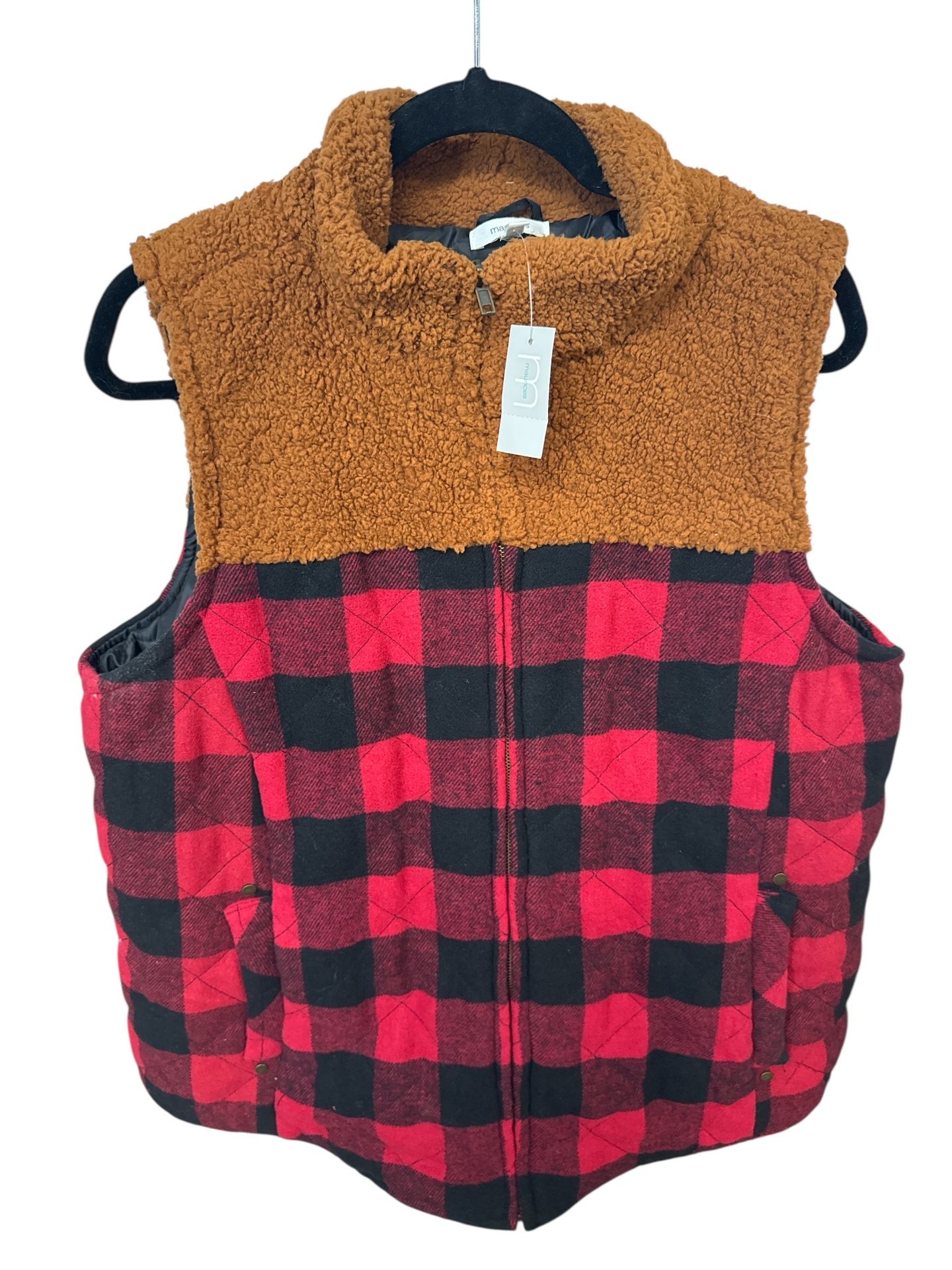 Maurices Red & Black buffalo plaid & Brown sherpa vest Women’s Size XXL NWT