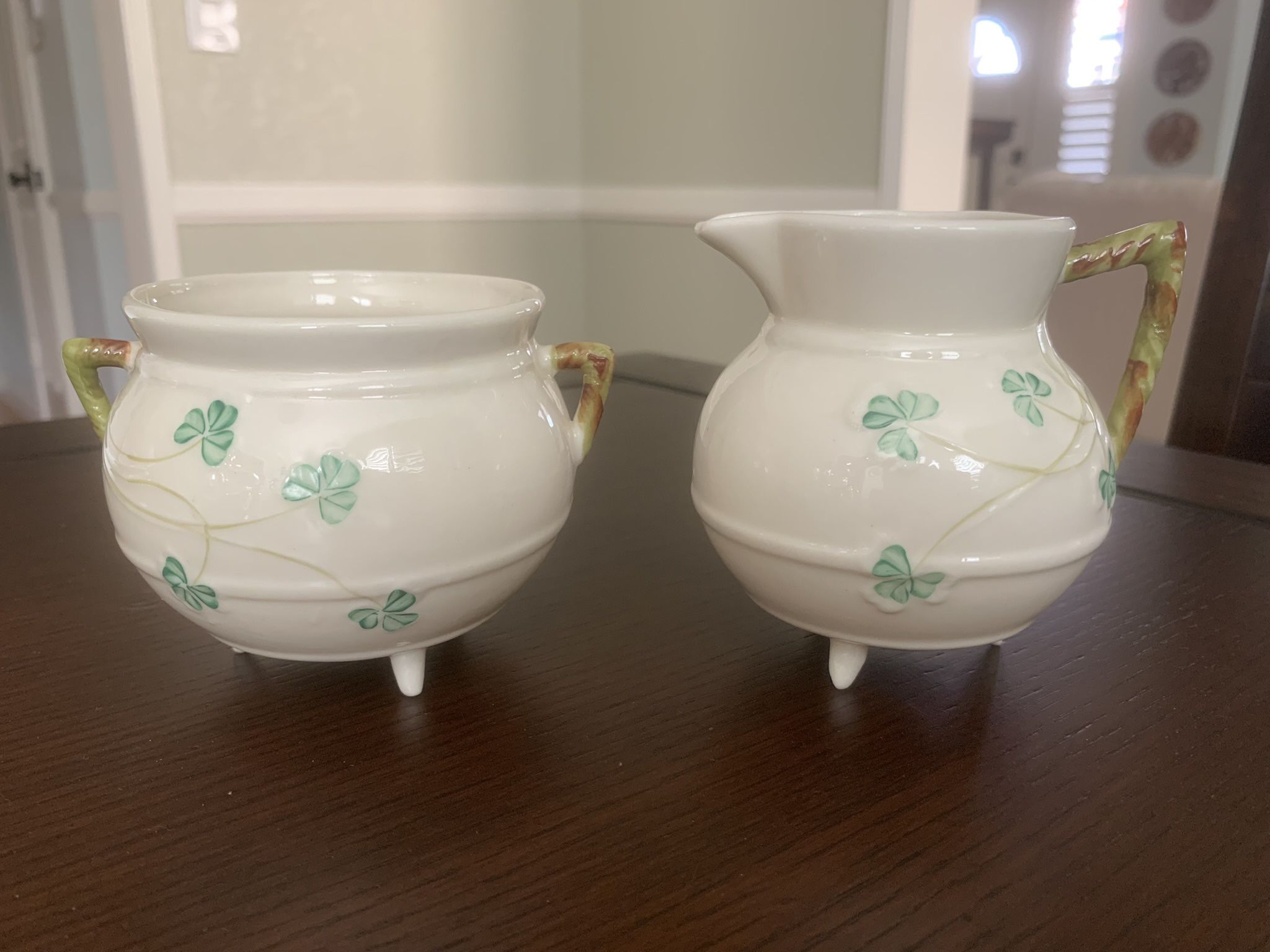 Belleek Irish China Sugar And Creamer