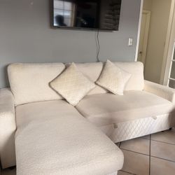 Cream Sofa w/ Storage + Pull-Out Bed