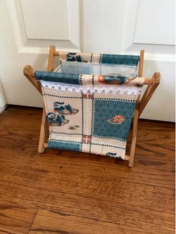 Vintage mandarin ducks and lotus Folding Wood Frame 10x10in Knitting Sewing Caddy Basket Yarn Bag