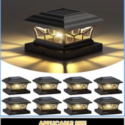 8 Pack Solar Post Cap Lights Outdoor Waterproof, Fits 4x4, 5x5, 6x6 Wooden & Vinyl Fence Decks, Edison LED Bulb with Warm & Cool White Light Modes (Cl
