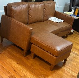 Cognac Brown Sofa + Matching Ottoman