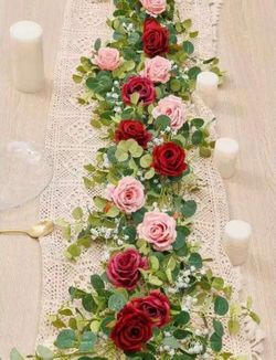 Artificial Floral Table Runner Garland 6FT | Burgundy & Pink | Wedding, Bridal Shower, Baby Shower Decor set