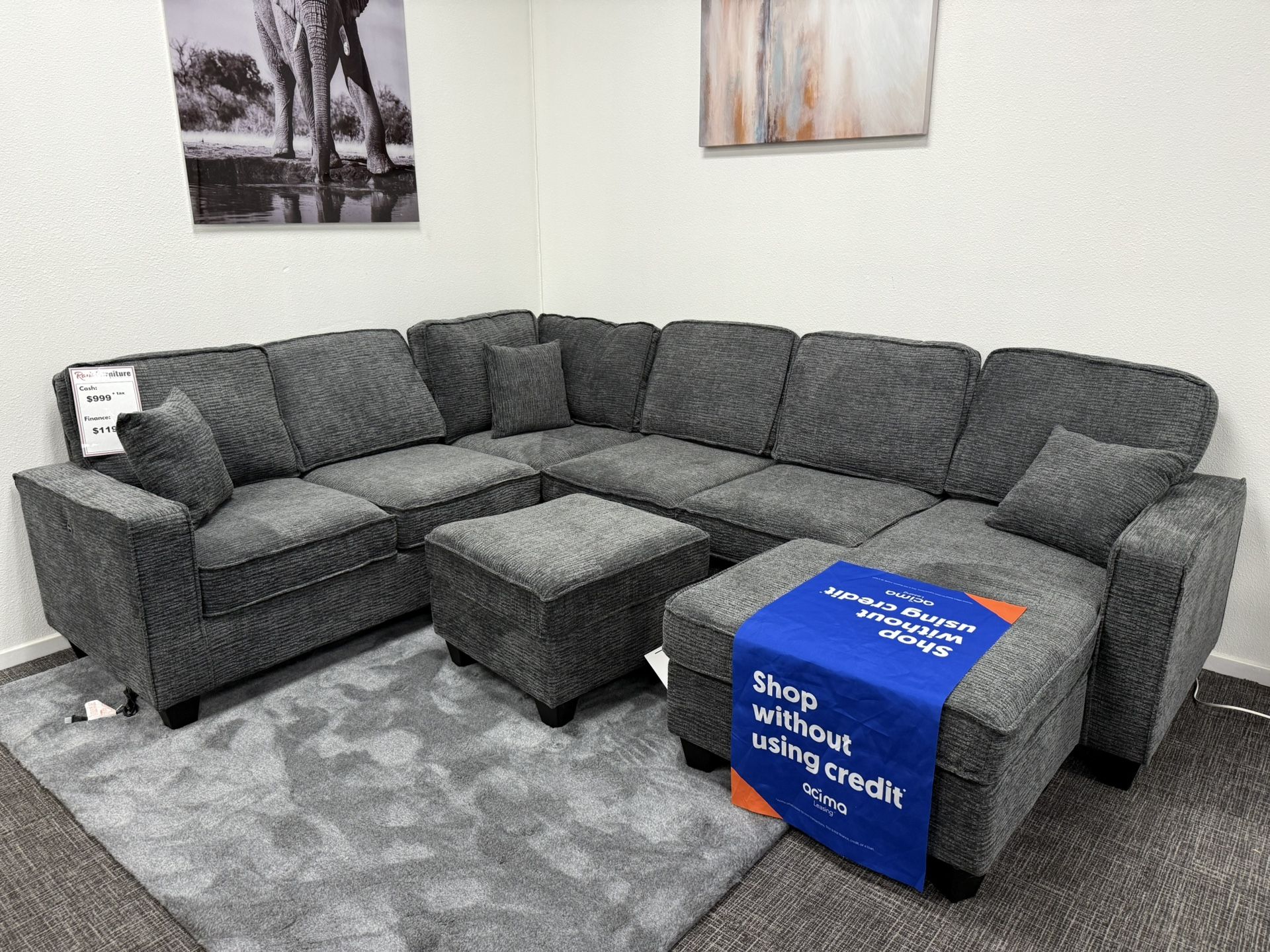 Dark Gray Sofa Sectional + Ottoman Set - Free Delivery Anywhere