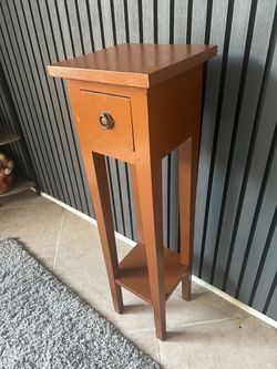 Tall Narrow Wood Side Table with Drawer 10.5x10.5 inches and height 34.8 inches