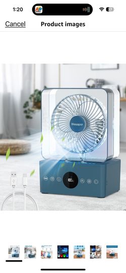 Portable Air Conditioners Cooling Fan with 3600mah battery, Quiet with 3 Speeds, 1000ml Evaporative Personal Air Conditioner Fan with Mist, 8H Timer, 
