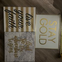 3 Frame Wall Art ! Canvas Gold ! All Included 