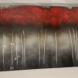 Abstract Red Grey Silver Textured Painting