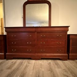 Wood Dresser With Mirror and Nightstand Set