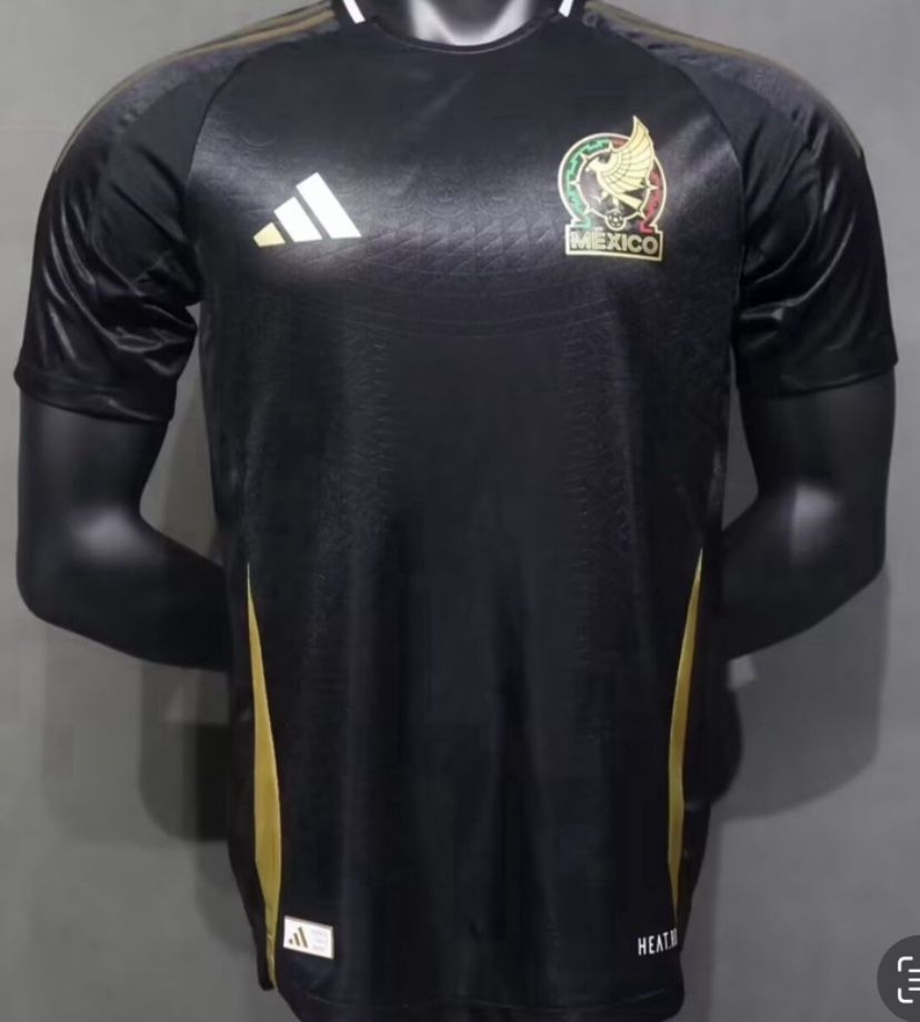 Soccer jersey Mexico black jersey long sleeve 2025 🇲🇽 player version and fan version Mexico de oro adults playera Negra fan version versión small