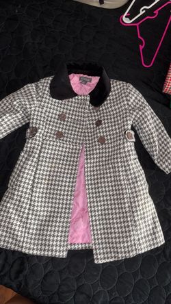 Girls Houndstooth Coat with Velvet Collar