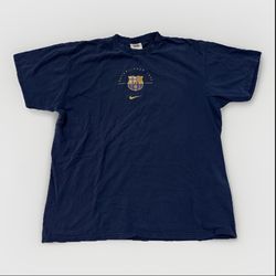 Vintage Nike FC Barcelona T-Shirt Rare 90s Center Swoosh Logo Futball Size L