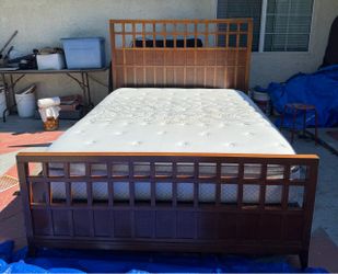 Queen size bed frame, mattress, and mattress box