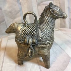 Horse Decor / Trinket Box - brass Dhokra Tribal Art - India