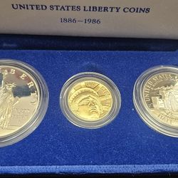 1986 Proof Liberty set with Silver Dollar and $5 Gold Coin .2419  oz Gold 