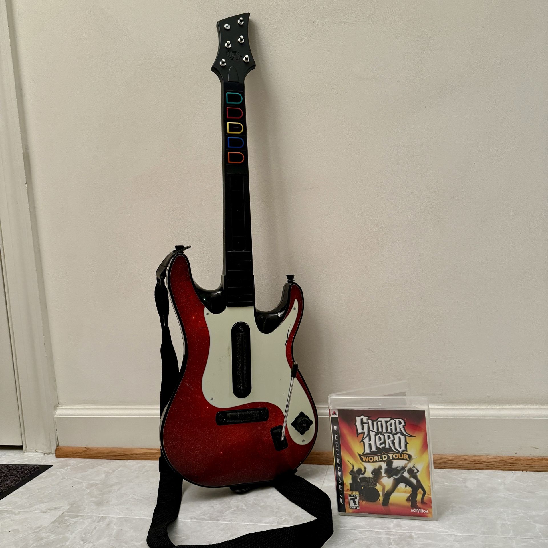 Guitar Hero Guitar for Playstation 3 and 2 ps2 ps3 with World Tour video game cleaned music rock