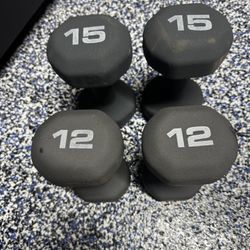 Dumbbells 15 & 12 Lb Pairs, 10 & 8 Lbs