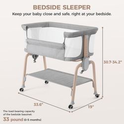 Bassinet Bedside sleeper Portable Breathable Grey