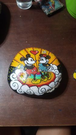 Disney Mickey and Minnie mouse Rock painting 7" x 7" $15