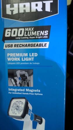 HART premium LED work light with 600 max lumens, USB rechargeable, and a rotating light head for multidirectionaloriginal box. NEW $23