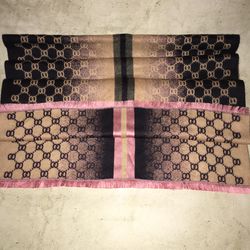 GG Embroidered Gucci Monogrammed Cashmere Wool Scarf Shawl Wrap Brown Pink Ombré 