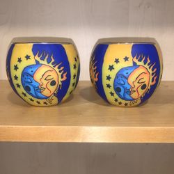 Glass Hand painted Candle Holders 