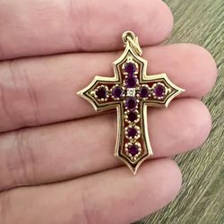 14k Gold Cross With Real Diamonds And purple amethyst