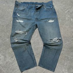 Baggy Vintage style Levi’s 501 Original Straight Leg (Blue)Denim Distressed Men’s Jeans