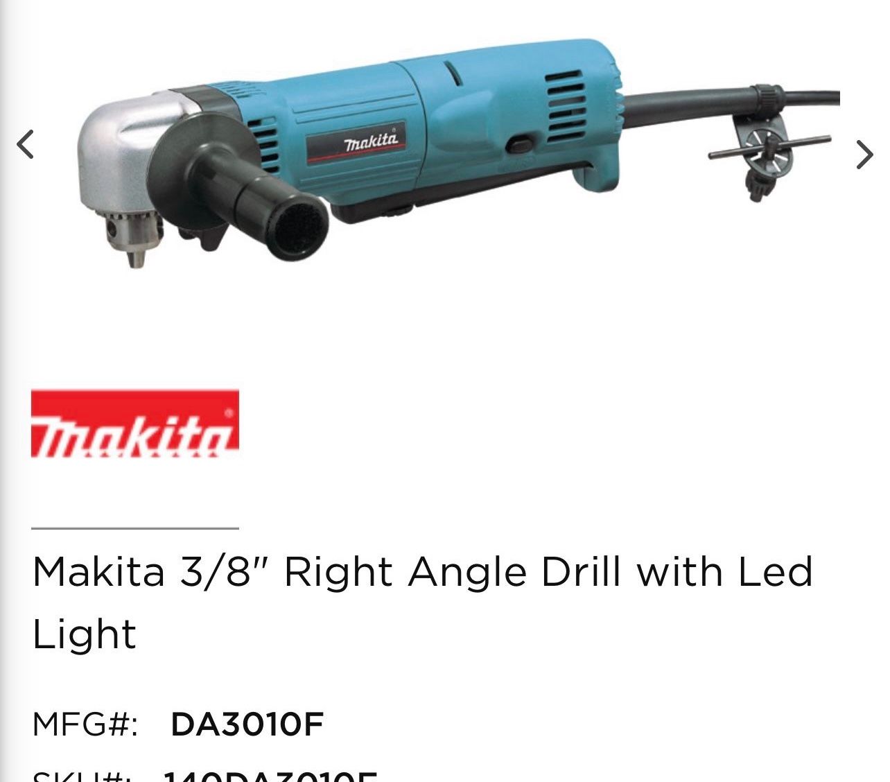 Makita 3/8" Right Angle Drill with Led Light/Taladro de ángulo recto Makita de 3/8" con luz LED]