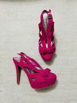 Pink Suede Platform Heels