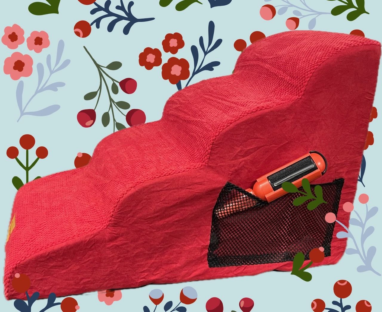 Red Pet Stairs with Pocket And Fur Cleaner - New