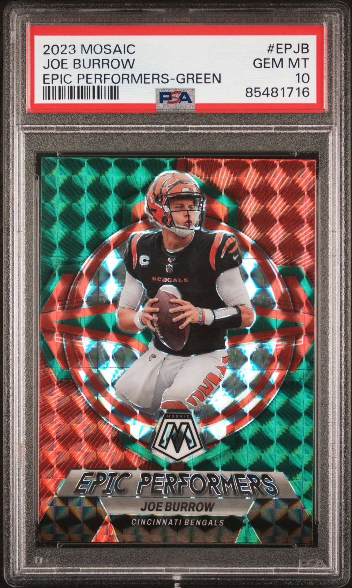 2023 Panini Mosaic Epic Performers Green Joe Burrow #EP-JB Gem MT 10 PSA Pop 10