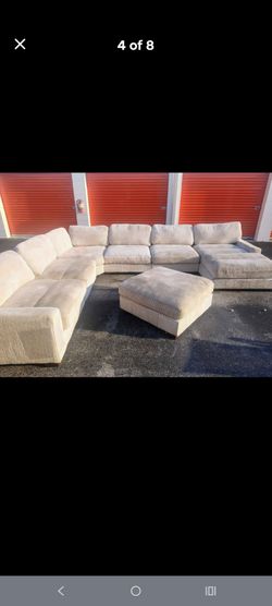 Huge Light beige corduroy Sectional Couch