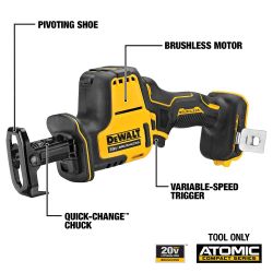 DEWALTATOMIC 20V MAX Cordless Brushless Compact Reciprocating Saw (Tool Only)​